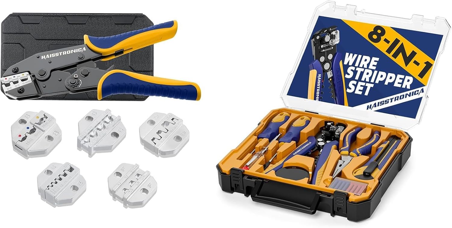 haisstronica 6PCS Crimping Tool Set+8 IN 1 Electrician Tool Set, Self-Adjusting Wire Stripper Kit