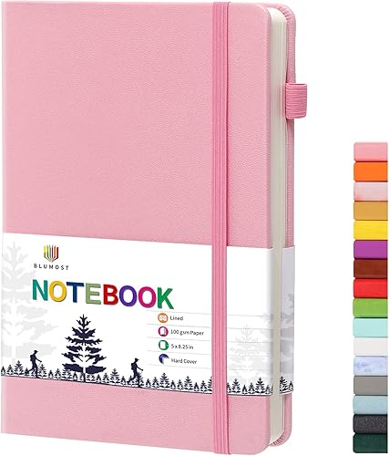 BLUMOST Cuadernos rayados con bucle para bolígrafo, cuaderno de tapa dura para el trabajo, papel grueso de alta calidad de 3.53 ozm con bolsillo