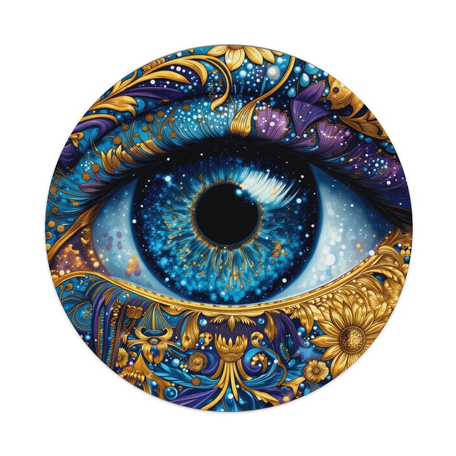 Blue Eye Cosmic Pattern Art Round Tin Sign Retro Metal Sign for Cafe Bar Pub Home Game Room Gym Club Wall Decoration Vintage Metal Poster 8x8 Inch