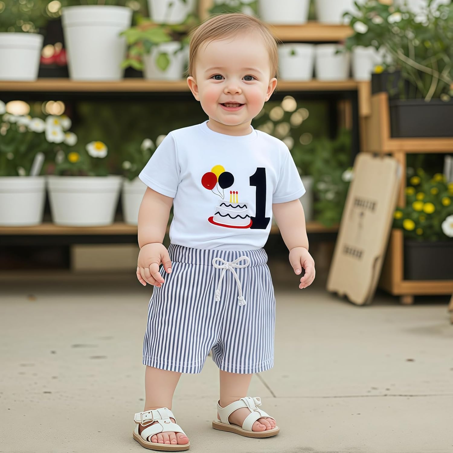 Baby Boy First Birthday Outfit Duck Cake Fishing One Embroidery Short Sleeve T-Shirt Tops and Plaid Shorts Set - Image 2