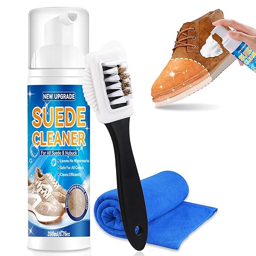 Suede Shoe Cleaner Kit,6.76 Oz Suede and Nubuck Cleaner with Brush & Towel,Cleans & Restores Shoes,Canvas,Leather,Boots,Jackets,Bags,No Stains