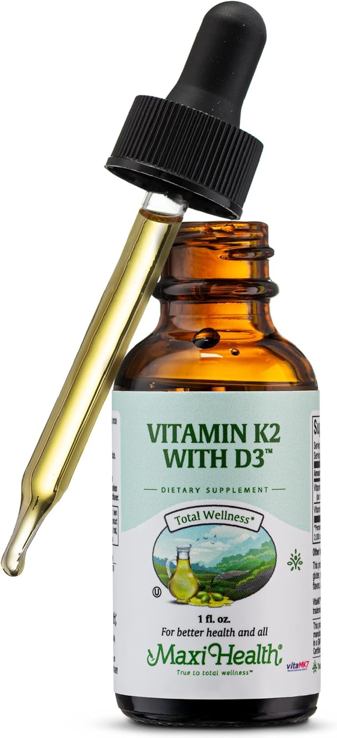 Maxi Health Liquid Vitamin D3 with K2 Drops for Long-Term Health - Vitamin K2 D3 Vitamin Supplement - D3 K2 Vitamin K and Vitamin D Supplement with Vitamin K2 MK-7 and VIT D, 1 fl oz