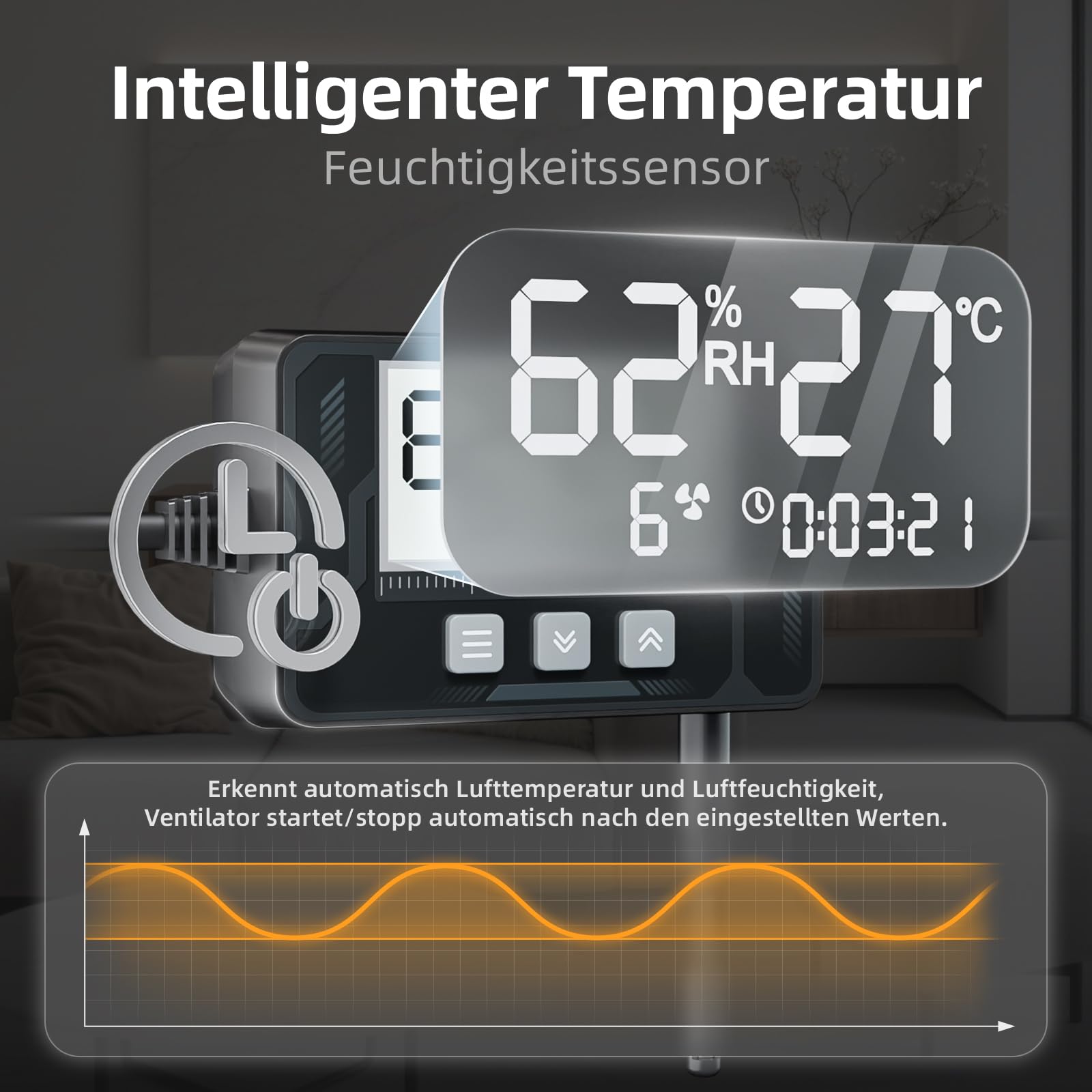 MOCINE Elektronische Lüfter, 100 mm Rohrventilator mit Timer, intelligenter Temperatur- und Feuchtigkeitssteuerung, 5000 RPM, leiser Betrieb, Abluftventilator für Keller, Growzelt, Garage