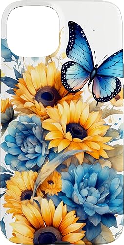 Funda para iPhone 15 Plus sunflower with blue butterfly Funda para iPhone 15 Plus sunflower with blue butterfly