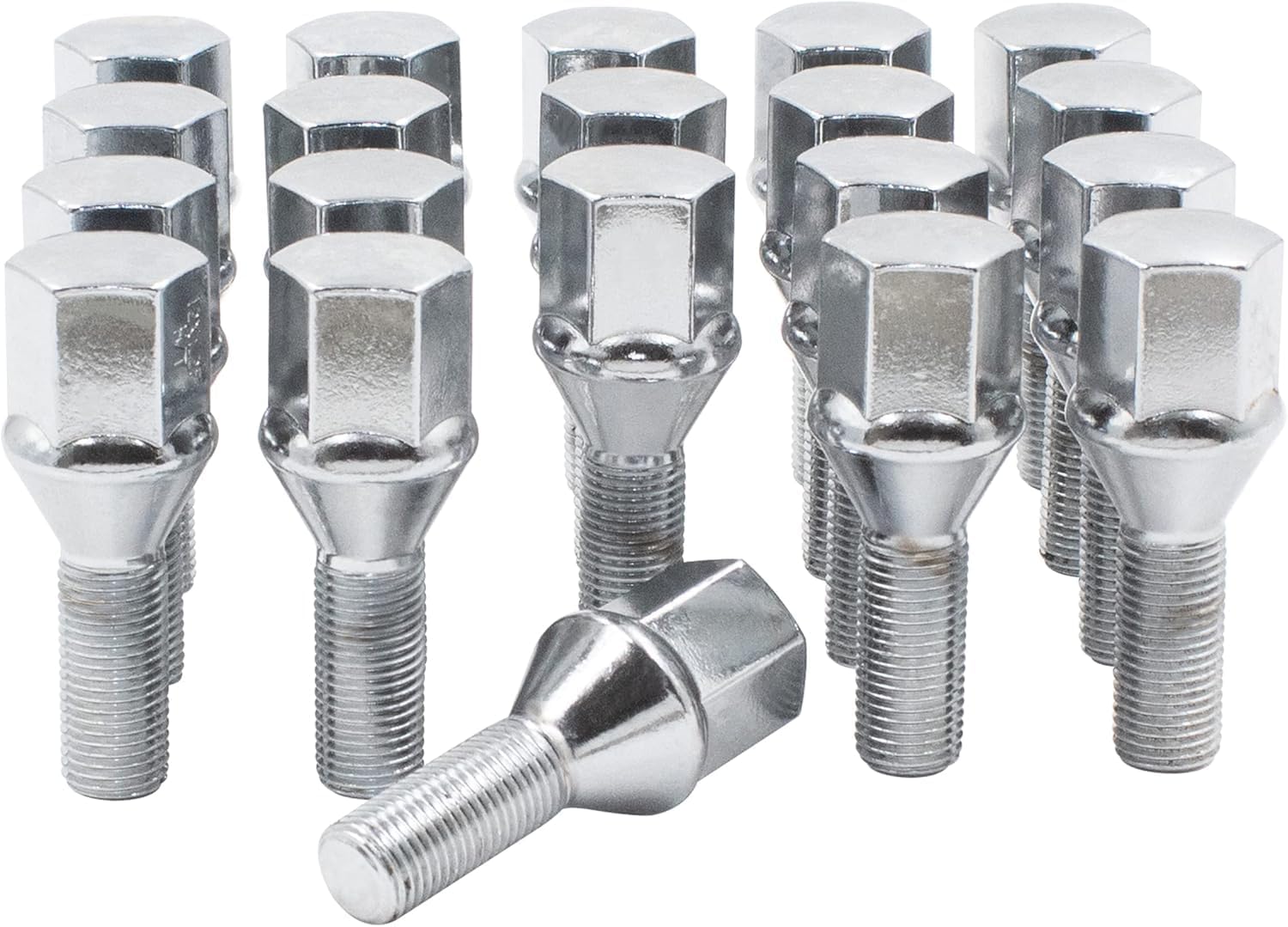 Wheel Accessories Parts 20 Pcs M12 x 1.25 12x1.25 Acorn Seat Lug Bolts 19mm Hex 28mm Thread Length Chrome Finish Chrysler 200 ｜ 2016+ Jeep Cherokee ｜ 2017+ Jeep Compass