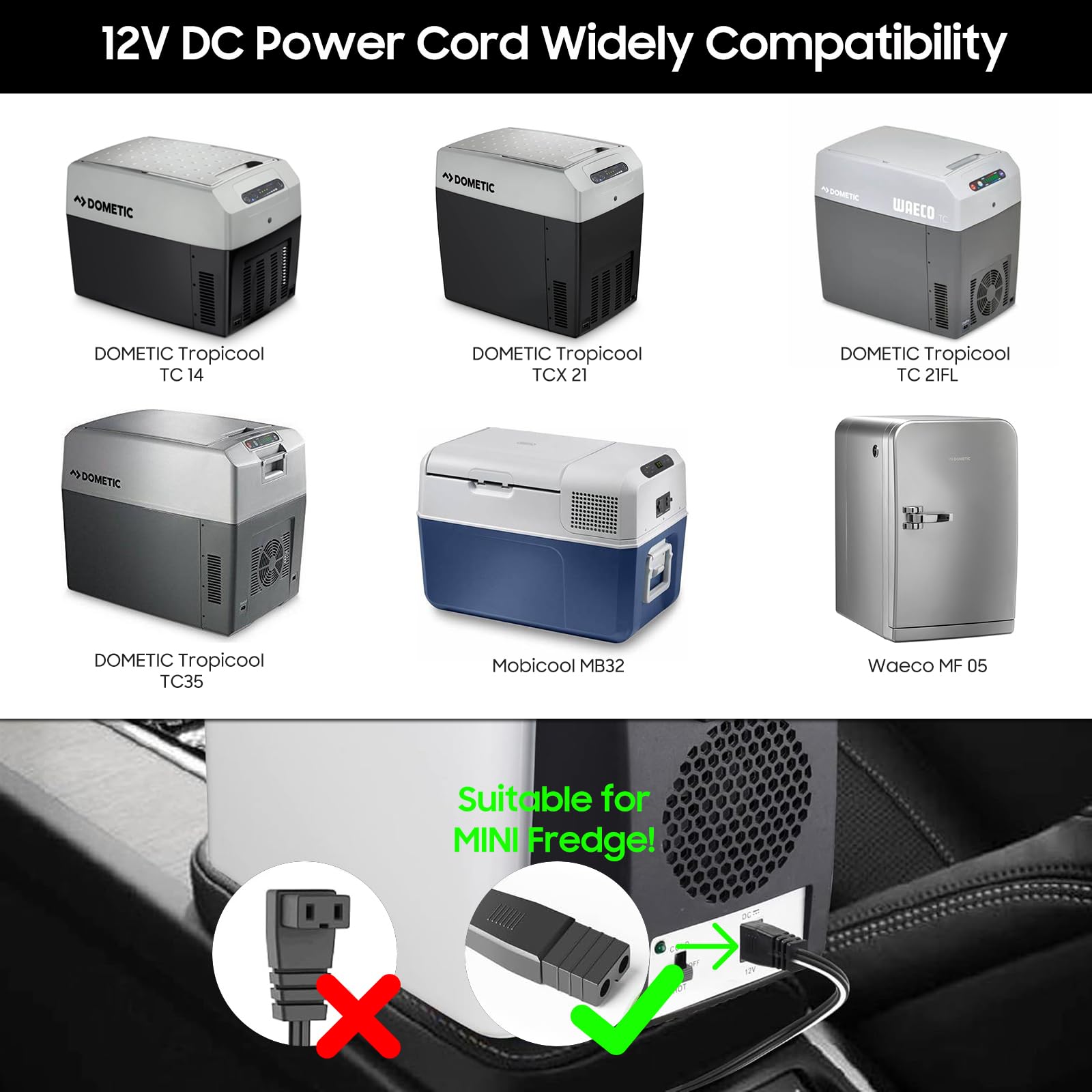 KFD 12V/24V Kühlbox Ersatzkabel für DMC Kühlbox Dometic DW6 TB TCX, Mobicool MB32 F15 Kühlschrank, Waeco MF 05 Cool Box Mini Fridge 12V Auto DC Ladegerät