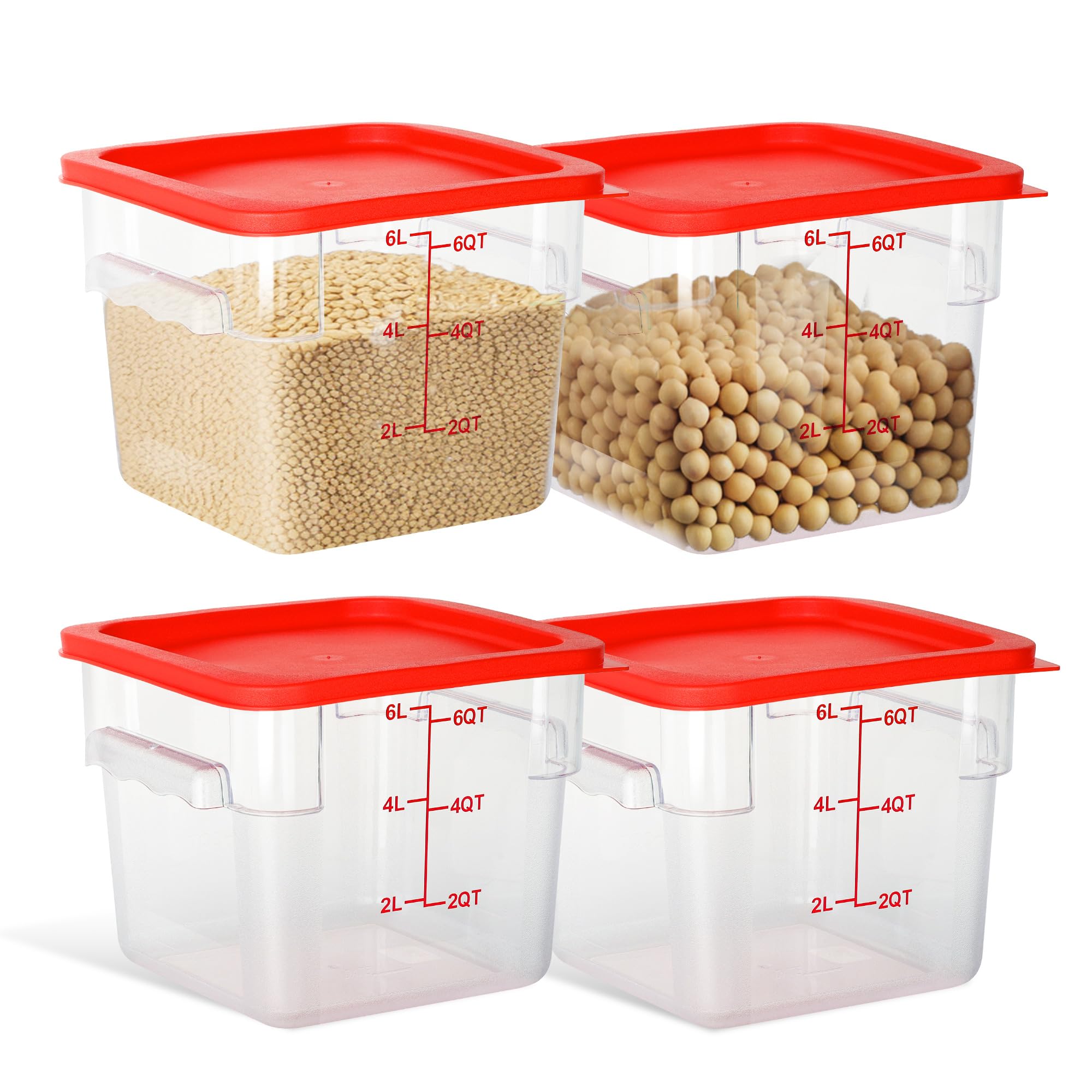 Lot de 4 boîtes de conservation alimentaire de 6 litres avec couvercles, organisation alimentaire NSF, carrées, transparentes, polycarbonate