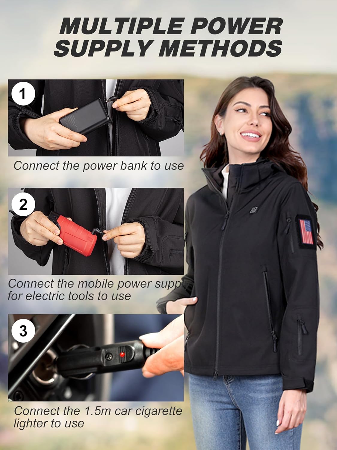 Heated Jacket for Women with 2 12V/10000mAh Battery Pack, Women's Soft Shell Electric Jackets, Outdoor Heated Coat - Image 8