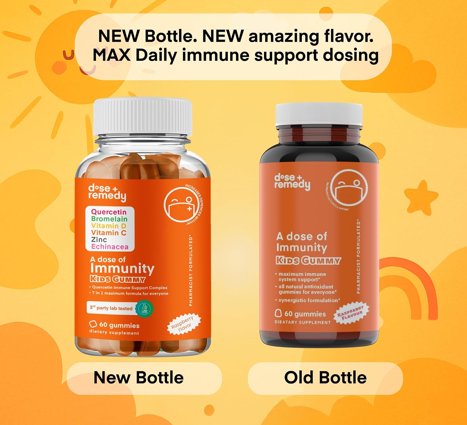 A Dose of Kids Immunity Support Gummies - Daily Immune Booster Supplement Quercetin Gummies for Children with Vitamin B Complex, Vitamin C, Zinc, Vitamin D, Quercetin Bromelain, Echinacea - 180 Count
