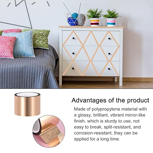 Miniatura 8 de Rebower Cinta de película de poliéster metalizado en tono dorado para pared decorativa, embalaje, impresión - 0.39 pulgadas x 164 pies1 rollo