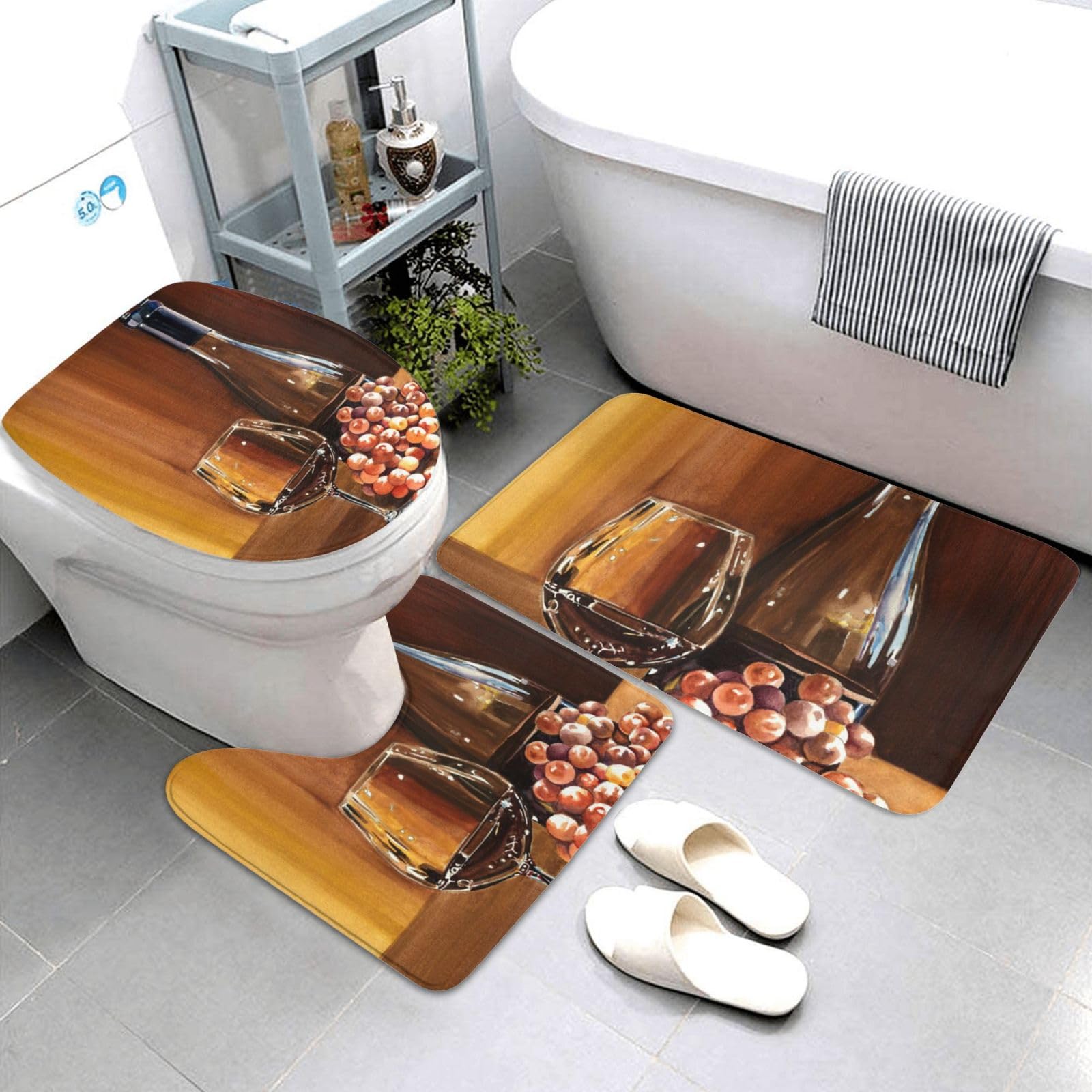 Tapis de bain antidérapant et absorbant motif bouteille de vin