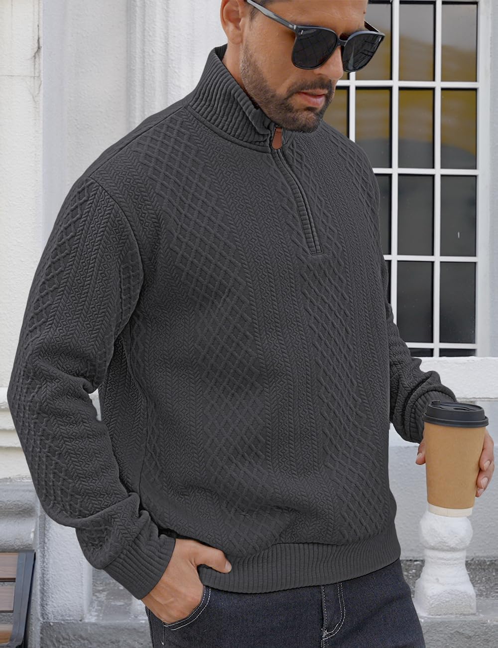 Men's Quarter Zip Sweatshirt Pullover Sweater Casual Long Sleeve Stand Collar Quarter Sweaters - Image 5