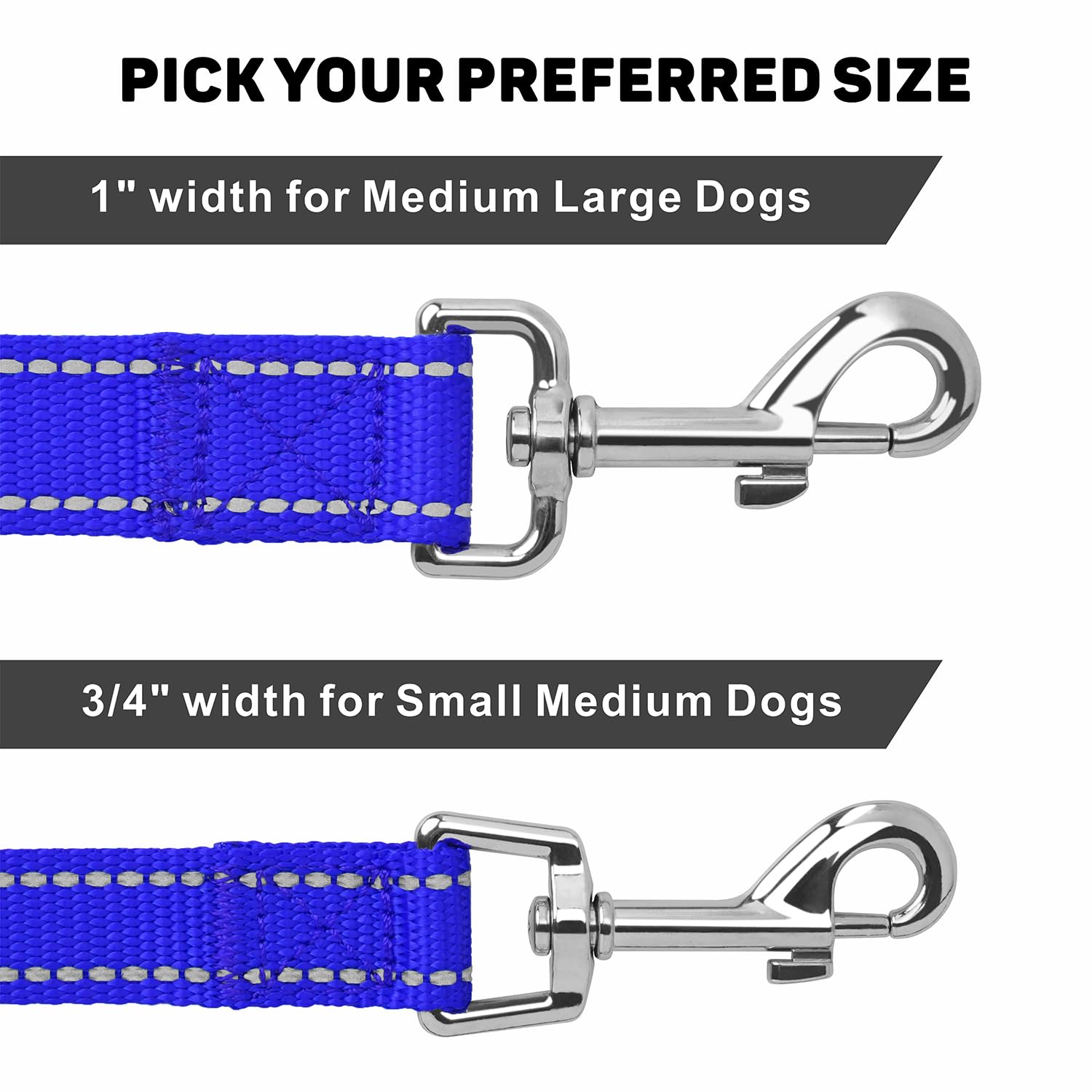 Correa de perro de 4 pies para perros pequeños y medianos | Nylon reflectante de una cara | Mango acolchado | 3/4 pulgadas de ancho | Azul real