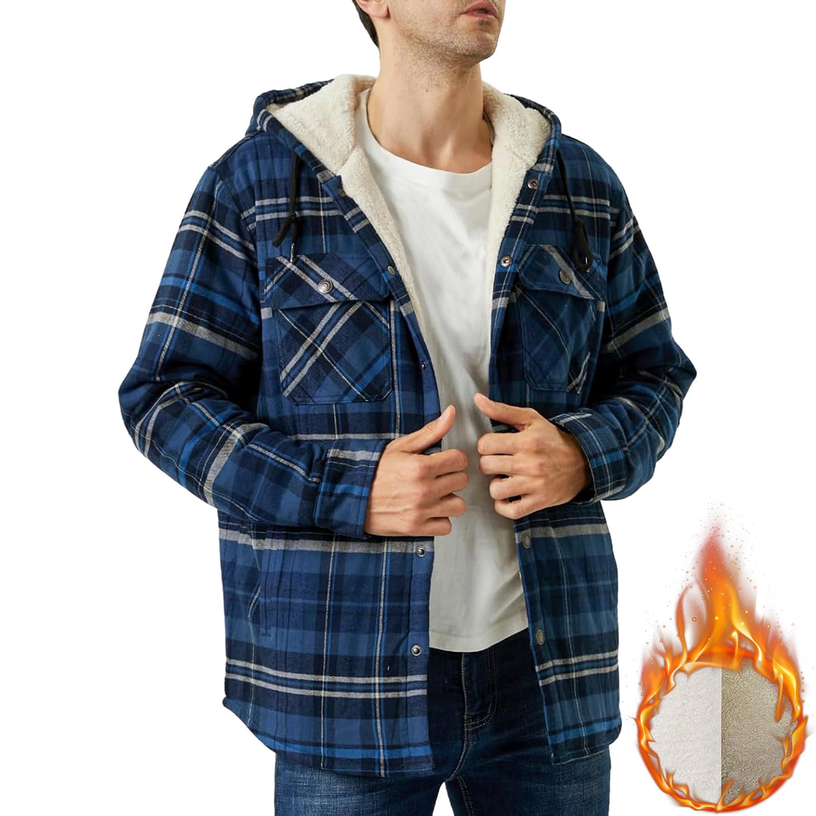 Hemdjacke Herren Holzfäller Jacke Warm Kapuzenjacke Mit Kapuze Holzfällerhemd Fleece Innenfutter Winterjacke Outdoor Karierte Winter Thermohemd Sportlich Holzfällerjacke