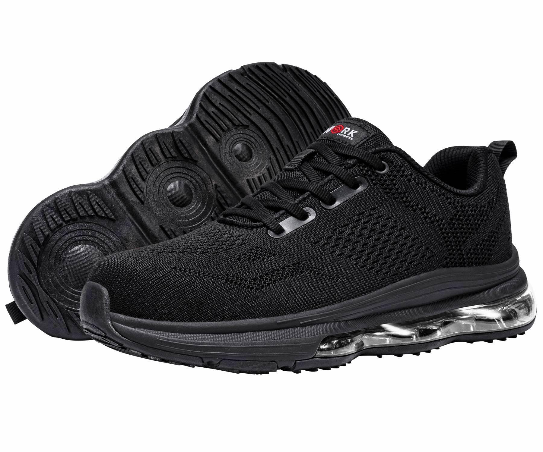 LARNMERN Zapatillas de seguridad antideslizantes con puntera de acero para hombre, ligeras, cómodas, transpirables, para correr