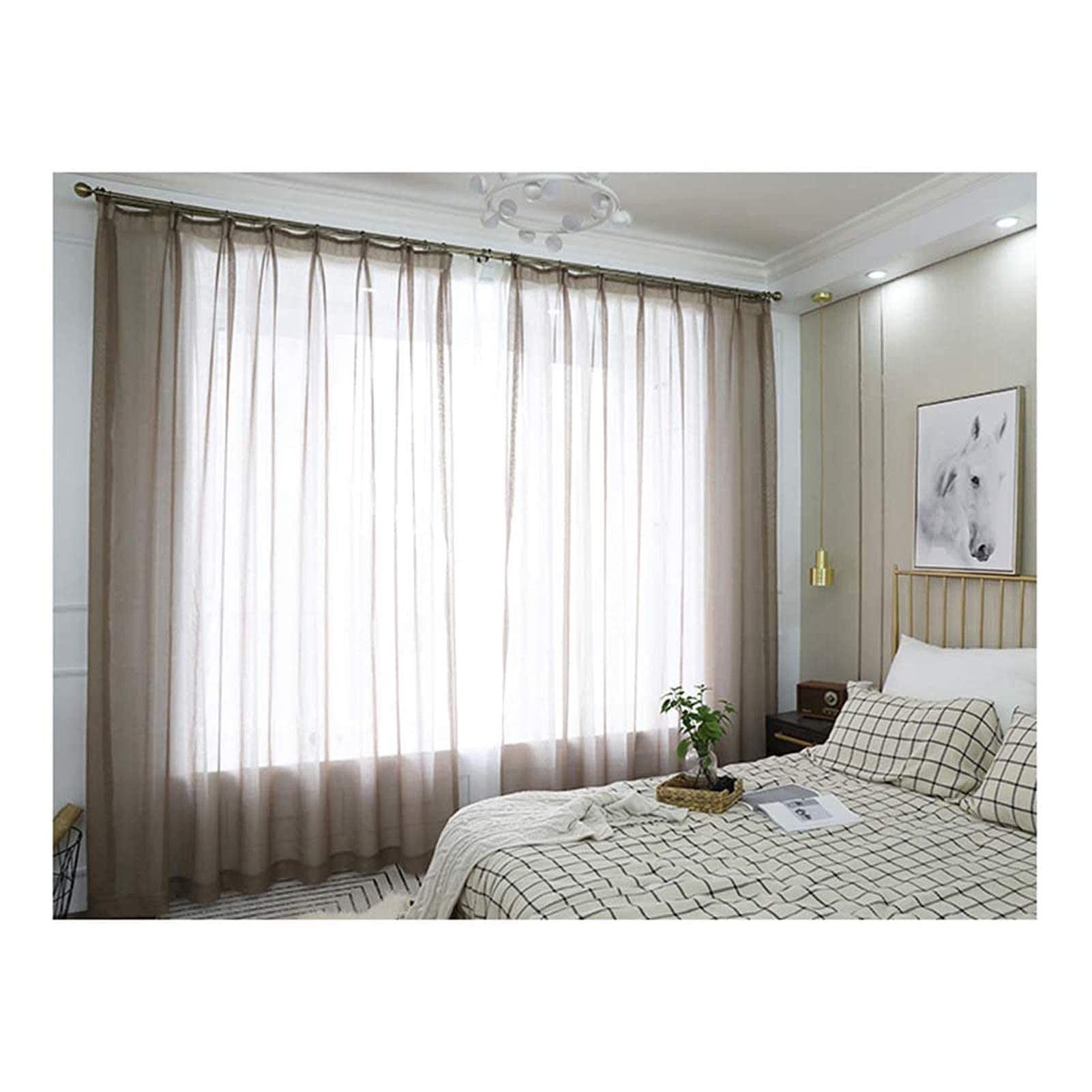 Rideaux voile marron 130X180cm avec ruban à sertir pour fenêtre