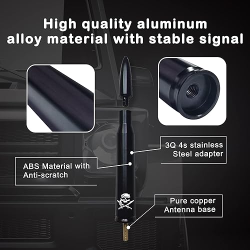 Miniatura 5 de Ajxn 1 - Antena de bala de 5.4 pulgadas para automóvil, camión, mástil de antena de automóvil, accesorios de camionetas, esqueleto de doble espada