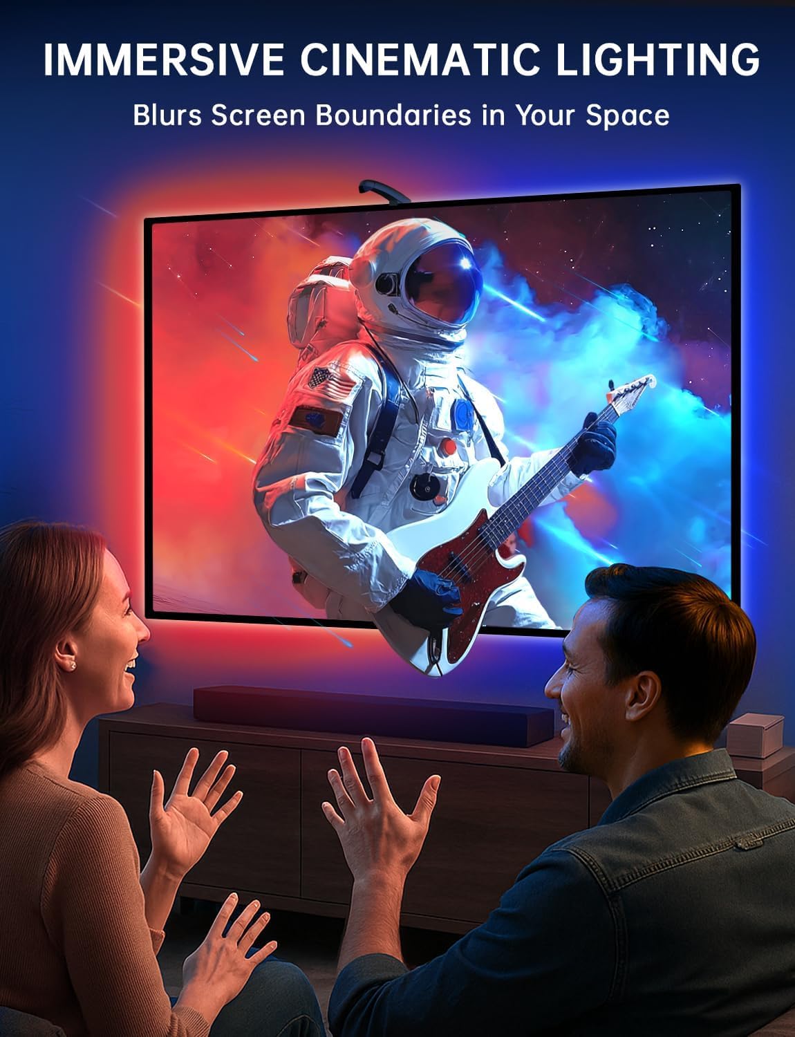 QTU TV LED Backlight with Sensor, 14.7ft Cuttable RGB Strip Lights for 55-65 Inch Screen & PC Monitor, Smart App Control, Game and Music Sync Color That Changing - Image 2