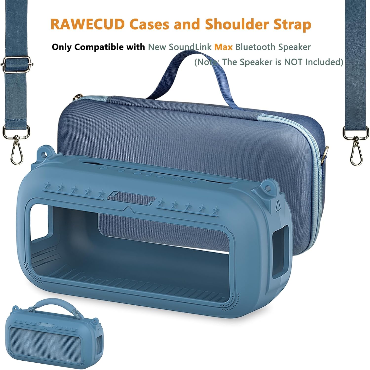 Protective Case for Bose SoundLink Max Portable Bluetooth Speaker, Accessories Hard Carrying Case and Silicone Cover Combo with Carrying Strap (Blue Dusk)