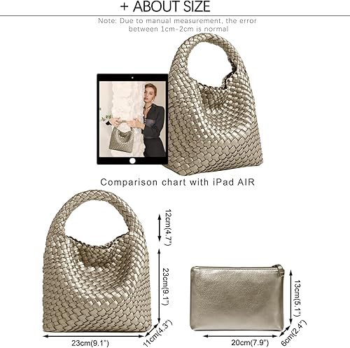 Miniatura 3 de Bolso tejido para mujer, bolso de mano plegable suave con asa superior, bolso Hobo de moda, bolsa compuesta con monedero