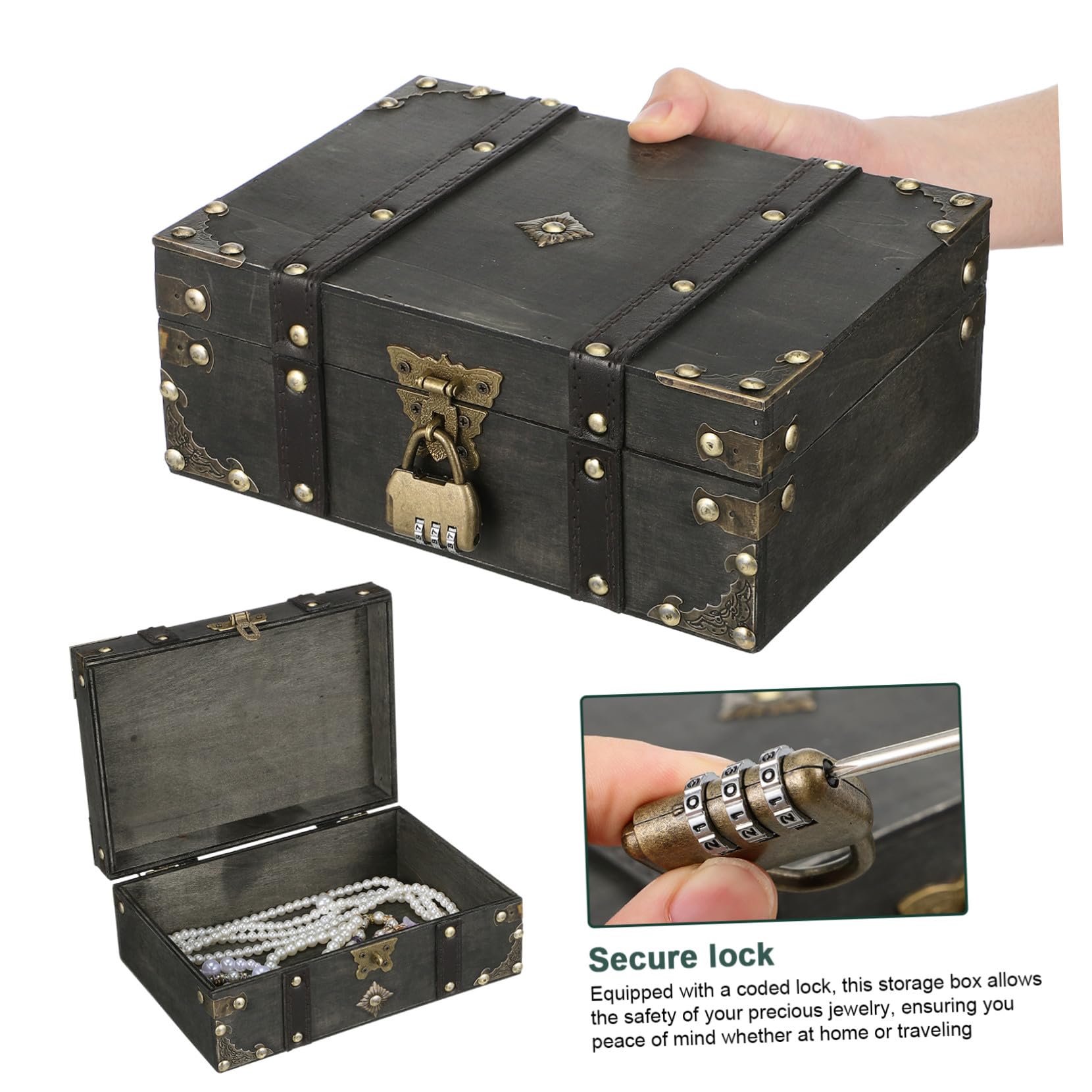 SOLUSTRE Schmuckkästchen Mit Schloss Und Vintage-design Aufbewahrungsbox Für Damen Und Herren Abschließbares Schmuckkästchen Aus Bruchfestem Material Für Zuhause Und Reisen