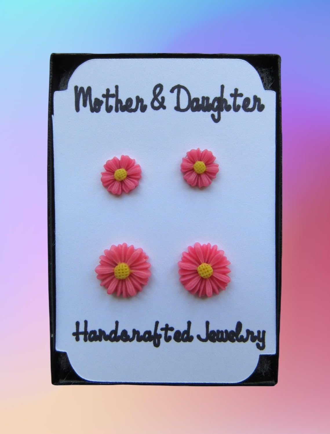 Mommy and Daughter Coral Daisy Stud Earrings, Mother Daughter Matching Flower Jewelry