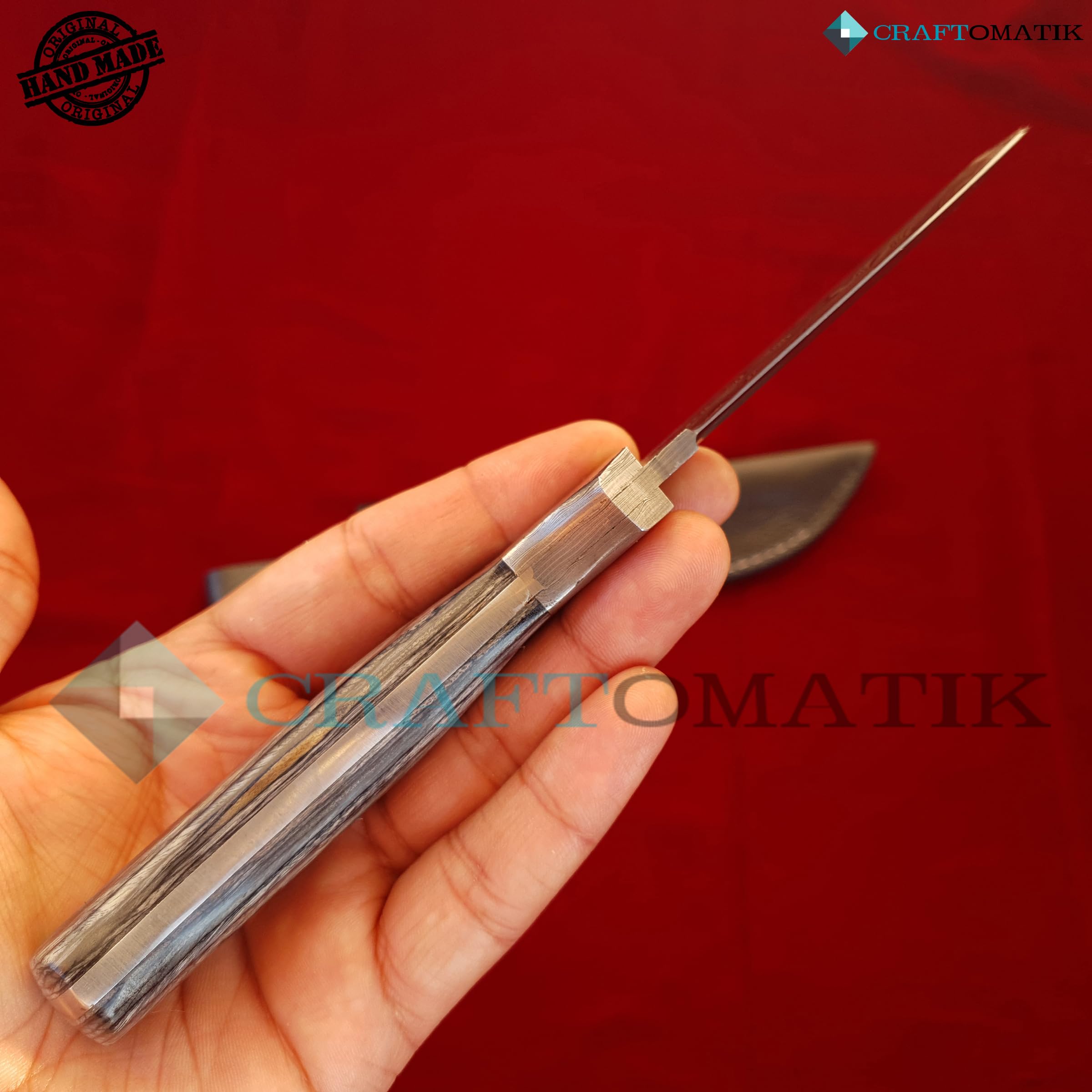 Damast Stahl Messer | Original Robuste Damaststahlklinge | Griff aus Ebenholz und Damaszenerstahl | Handmade Outdoor Sammlermesser | DHK89