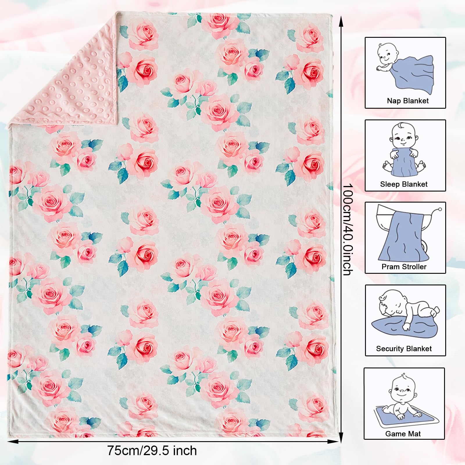 JHCHMX Floral 75x100cm Baby Blanket Ultra Soft Breathable and Warm Swaddle Blanket Portable Sleeping Blanket for Newborns,Unisex - Image 2