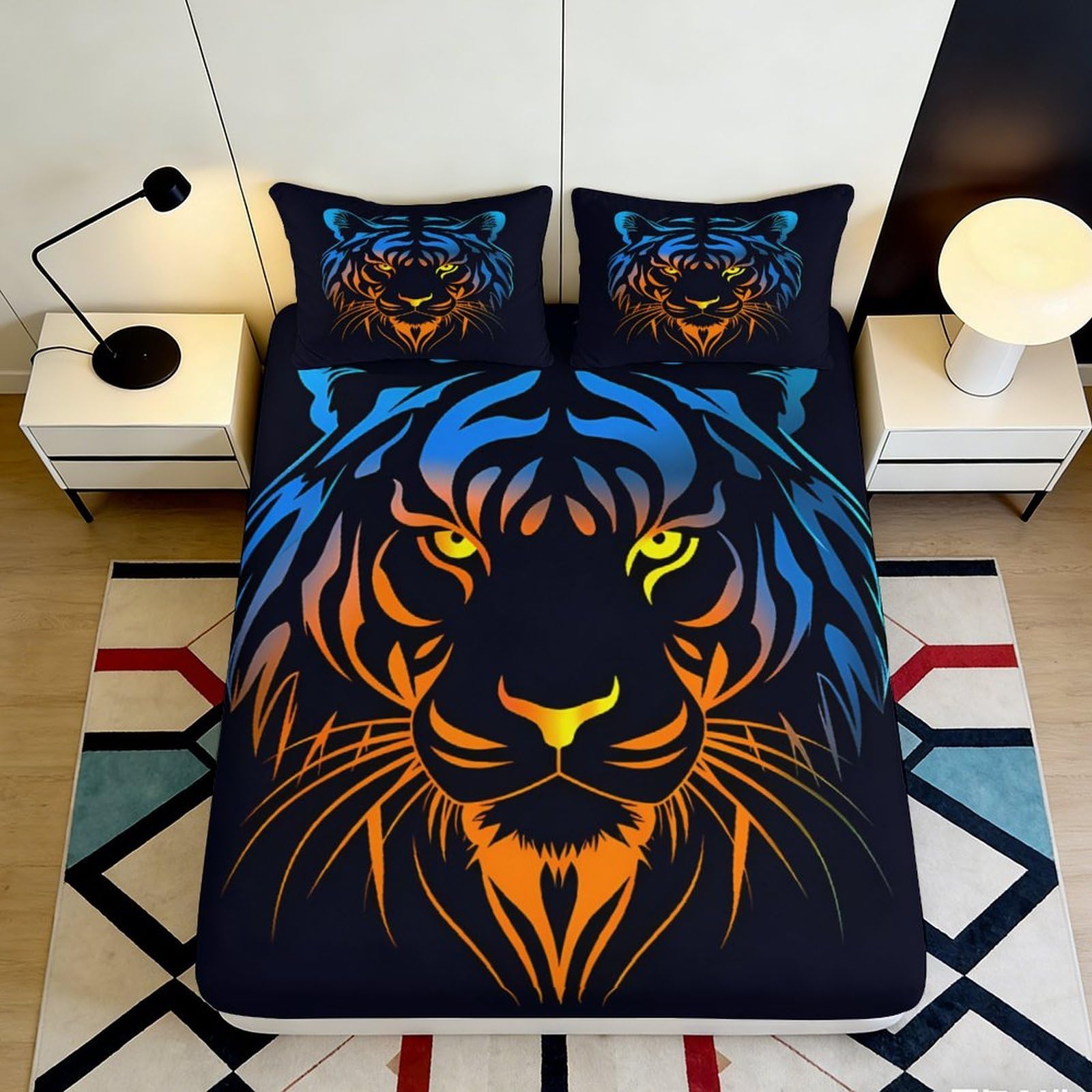 Uxinyoume Style-7 3D Printed Tiger Face Fitted Sheet Microfiber Soft Breathable Wild Animal Bed Cover For Bedroom Dorm Mattress Protection Decor 90X200x25cm