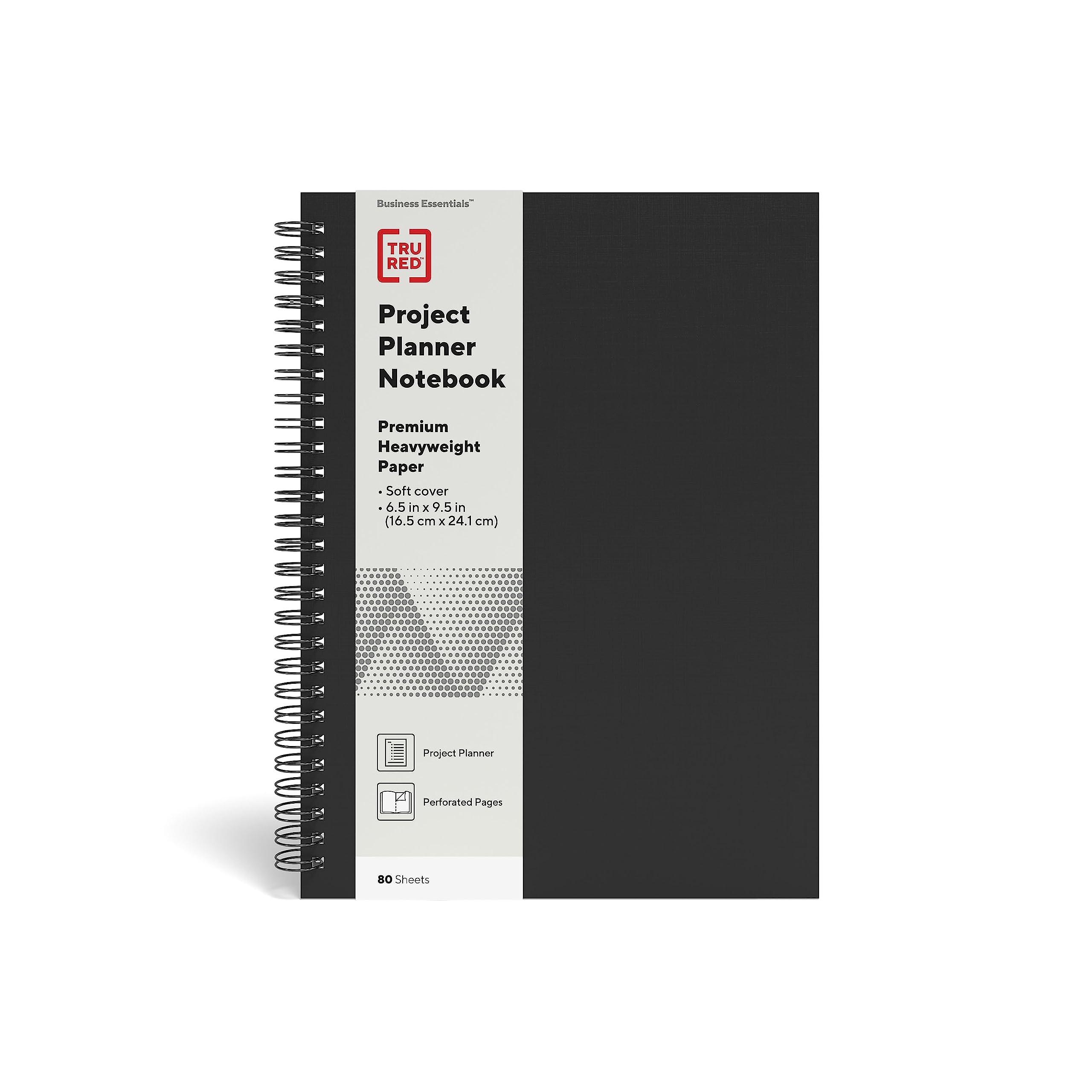 TRU RED Staples Medium Soft Cover Project Planner Notebook, Black, 3/Pack (TR54989VS)