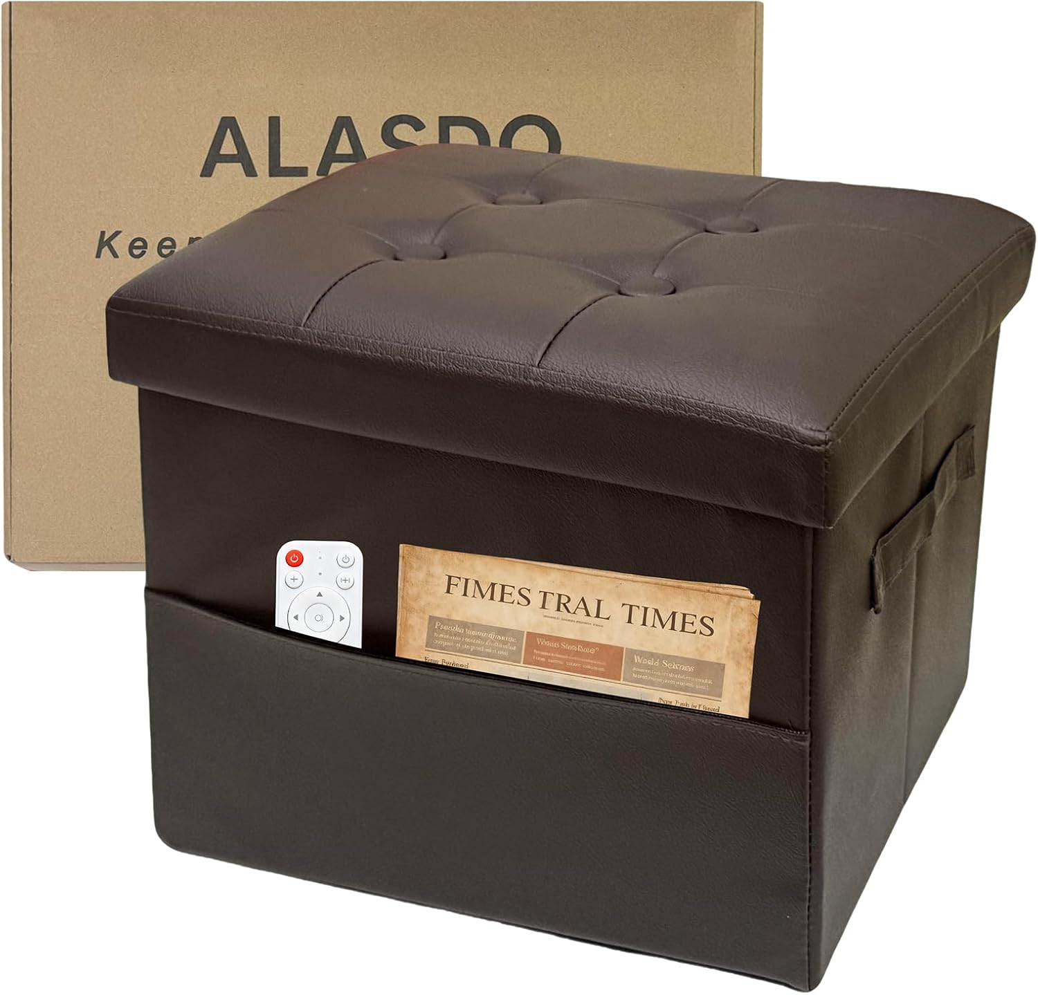 ALASDO Storage Ottoman Footrest Stool Small Ottoman with Storage Foldable Ottomans Foot Rest Footstool Bench for Living Room 17x13x13inches Brown