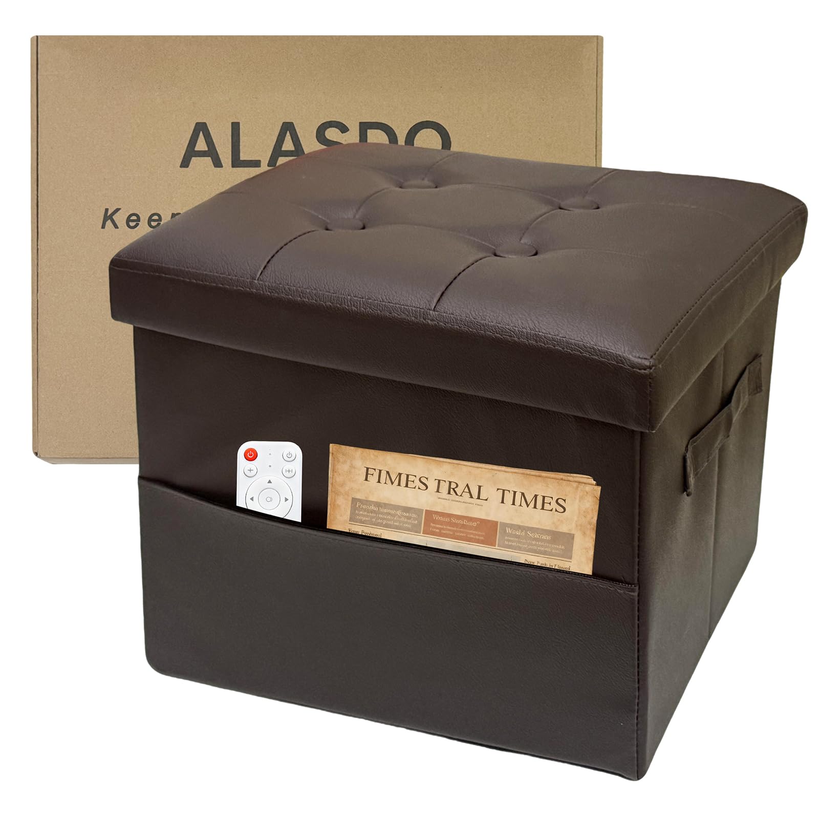 ALASDO Storage Ottoman Footrest Stool Small Ottoman with Storage Foldable Ottomans Foot Rest Footstool Bench for Living Room 17x13x13inches Brown