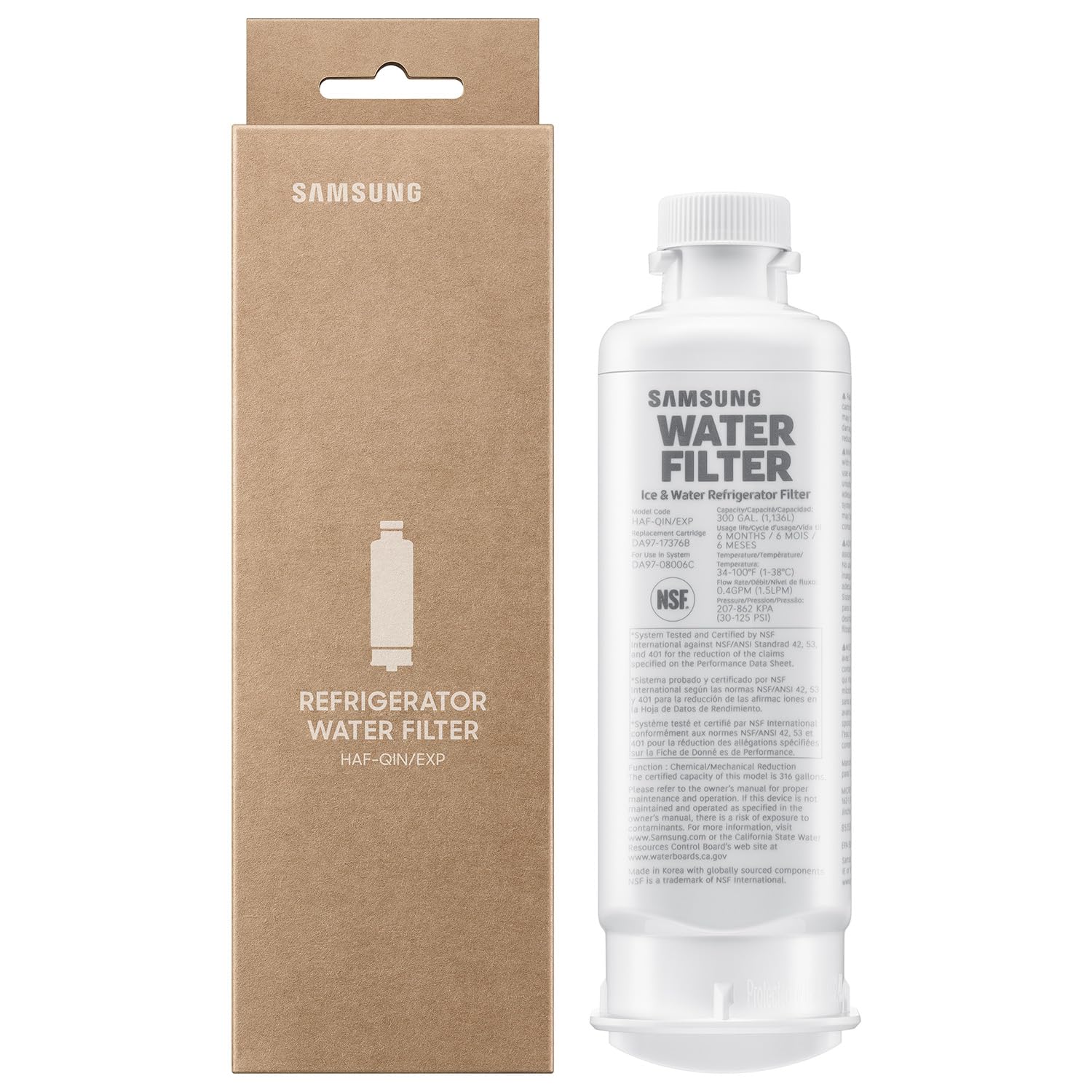 SAMSUNG - Filtro dell'acqua per frigorifero, confezione da 1 (HAF-QIN/EXP) (la confezione può variare), DA97-17376B