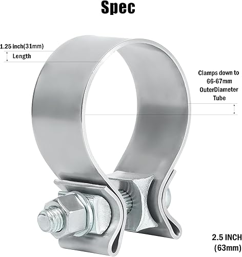 Miniatura 3 de Abrazadera de escape de 2.0 pulgadas, abrazadera de banda de silenciador de escape estrecha de acero inoxidable (4 piezas)