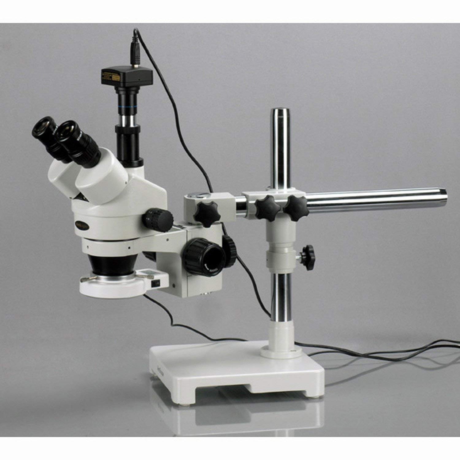 AmScope SM-3TZZ-54S-10M 3,5-180X Trinokulares Zoom Mikroskop mit einarmigen Auslegerstativ Stereo WF10X/22 & WF20X/12 Aufsatz für Foto und Videokamera 54 LED Ringlicht + 10MP Kamera