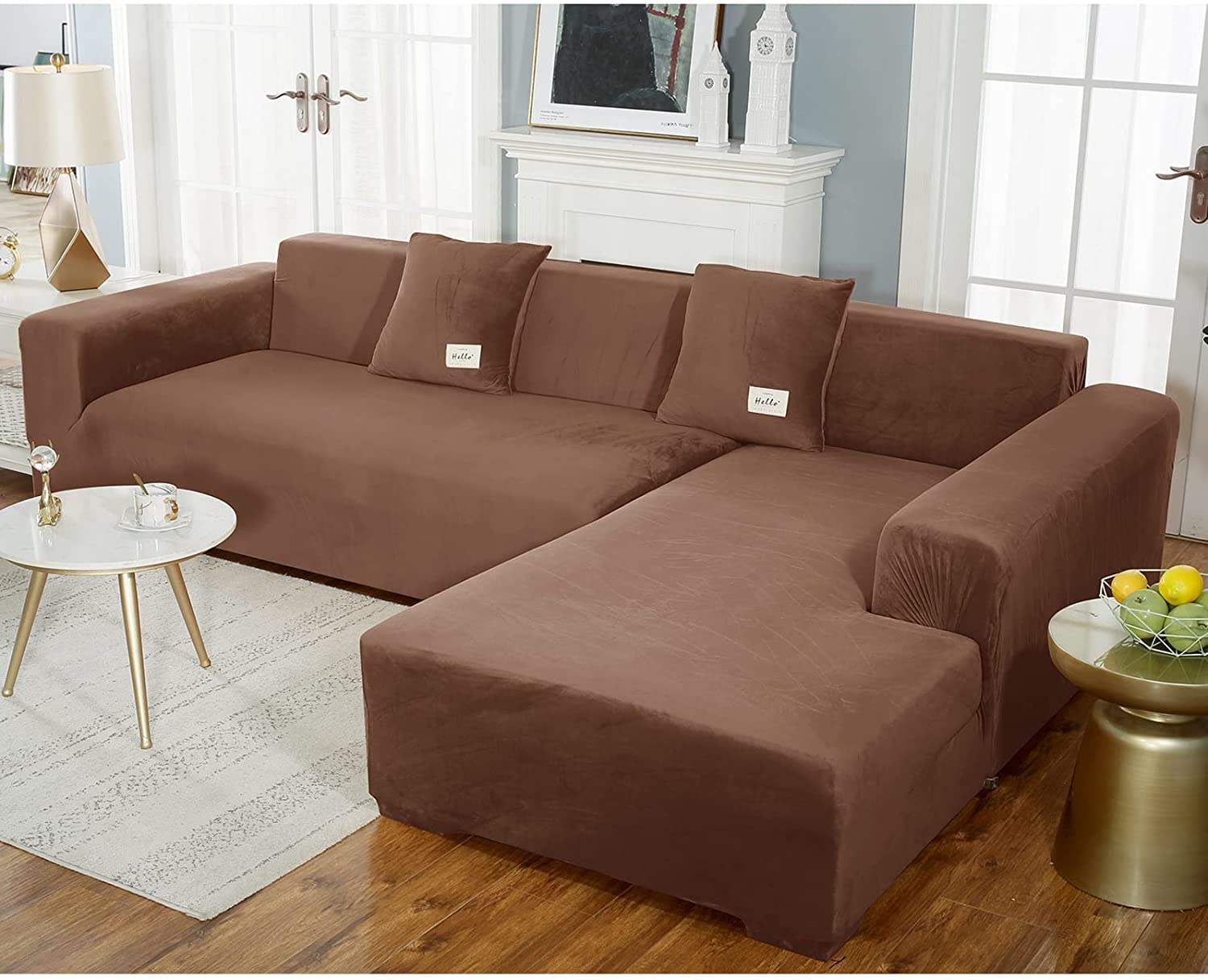 uyeoco Samt Sofabezug L-Form Couchbezug Weich 1 Stück Elastische Lounge-Sessel Sofahusse waschbare Katzen Hunden Möbelschutz (Color : I, Size : 190-230cm)