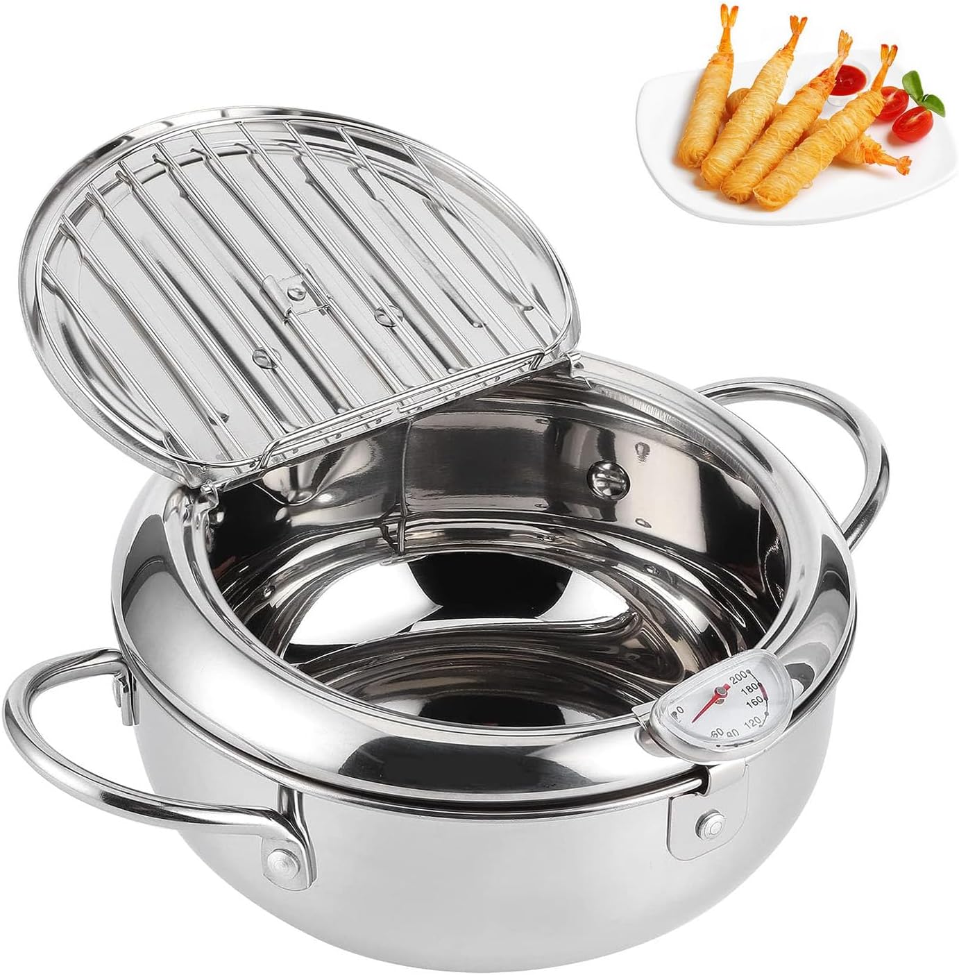 2.2L Deep Fryer Pot,Japanese Style Small Deep Fryer Frying Pot with