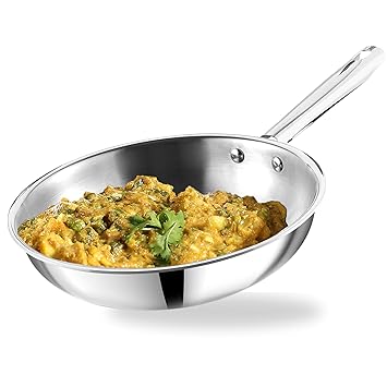 Kraft Futuretec Triply Stainless Steel Frypan of 24 cm Diameter (2.2 litres Capacity) with Sturdy Riveted Handle Frying Pan (Induction and Gas Stove Friendly) - Silver