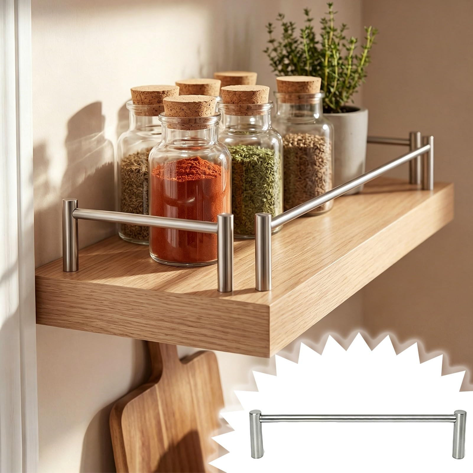 MRVAKDYDI Long Floating Shelf Railing Rod, 304 Stainless Steel Wall Shelf Guard Rail 200-2000mm 3 Pcs(940mm (37in))