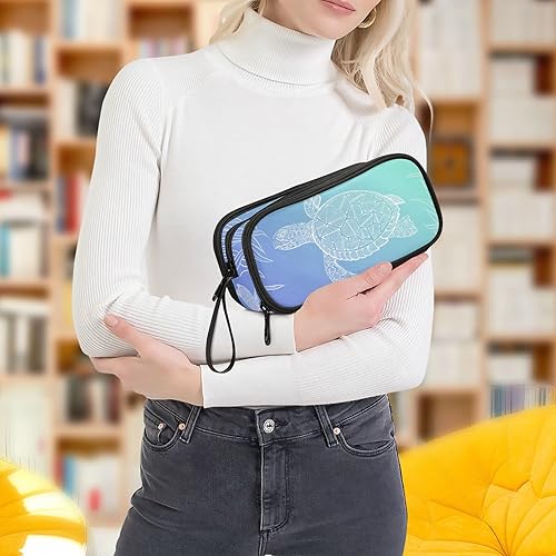 Miniatura 7 de XUWU Estuche para lápices de gran capacidad con diseño de tortuga marina, estuche de almacenamiento grande para oficina, escuela, 3 compartimentos