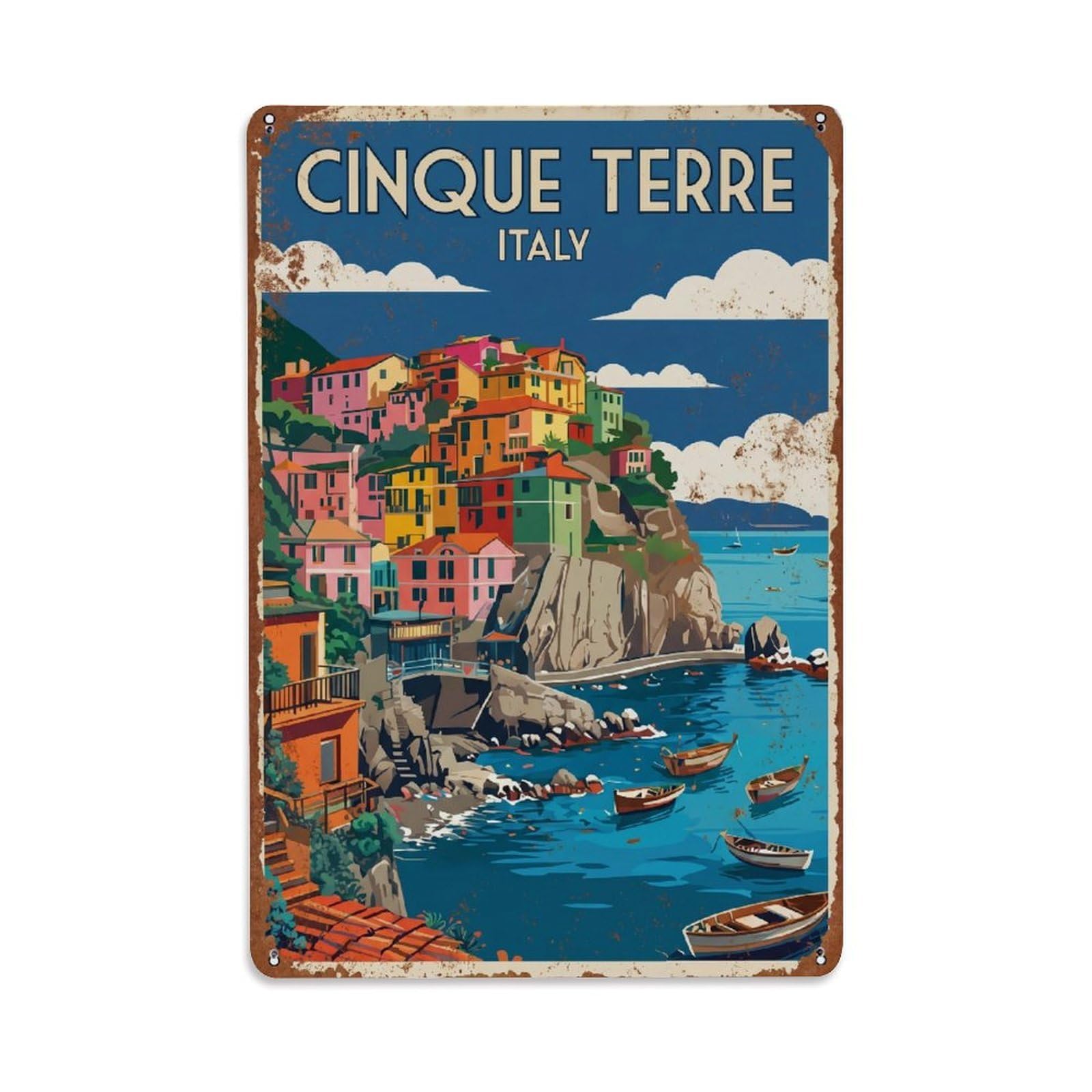 Yrnq 08X12inch Vintage Style Vintage Travel Cinque Terre Italy Highway Metal Tin Sign