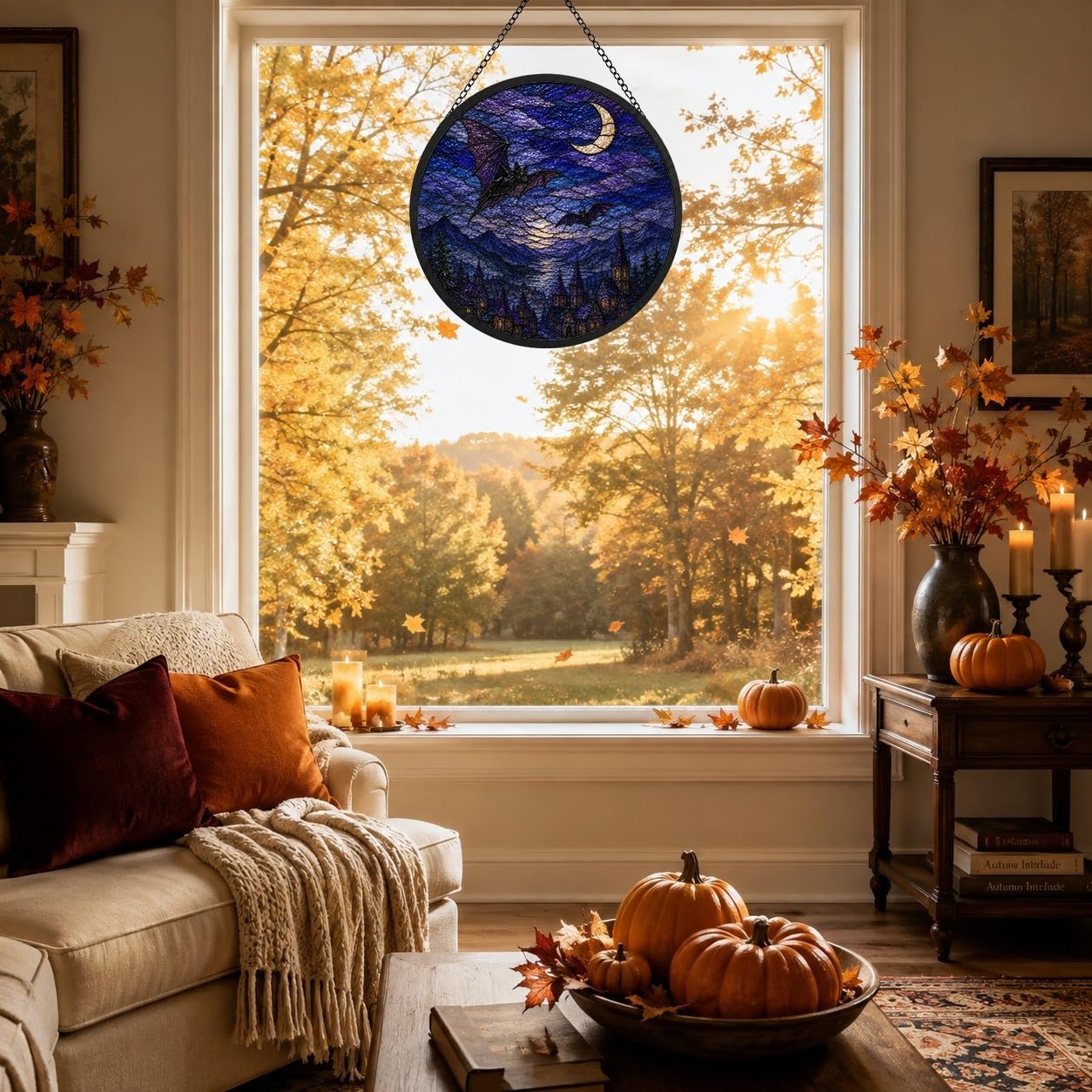 Buntglas Fensterbild 4er Set, Sonnenfänger Halloween Dekoration(Set4,15cm/5.91 inch)