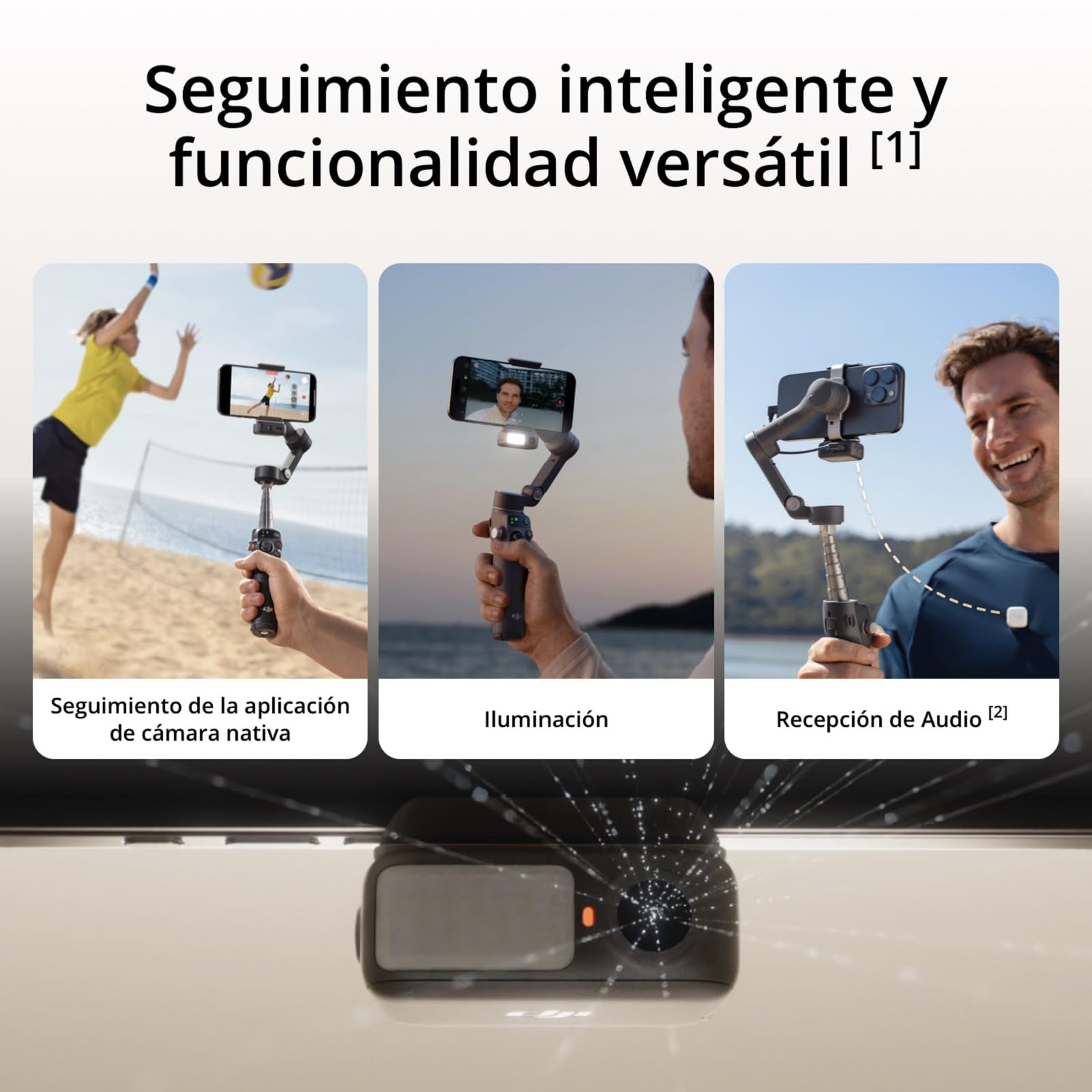 dji Osmo Mobile 7P Estabilizador para iPhone, Android, Seguimiento Nativo, Iluminación, Estabilizador para movil de 3 Ejes, Inicio rápido, Edición con un Toque, Brazo Extensible y trípode Integrados