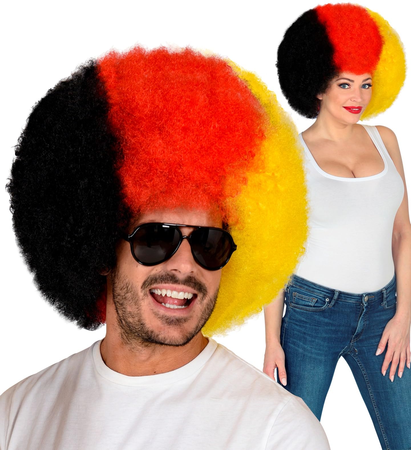 XXL Deutschland Afro Perücke | Riesen Lockenperücke in Schwarz-Rot-Gold | Lustiger Fanartikel für WM, EM & Olympia | Kostüm-Accessoire für Damen & Herren