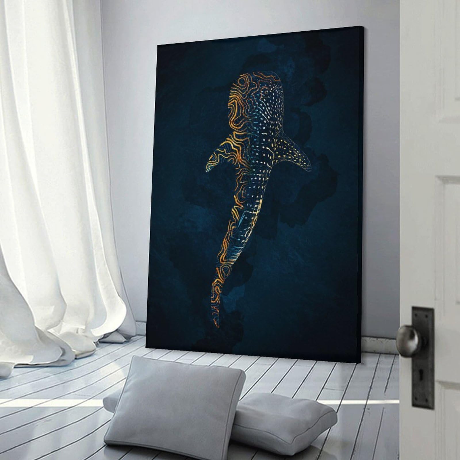 Junmoney Frame-Style-14 Whale Shark Art Print Wall Picture Print, 24X36inch(60X90cm), For Gallery Wall Decor And Room Displays, A Versatile Canvas Print For Layering