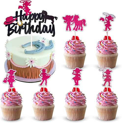 Decoración de pastel de vaquera con purpurina para baby shower, decoración de fiesta de vaquera para cumpleaños de niña, decoración de fiesta de