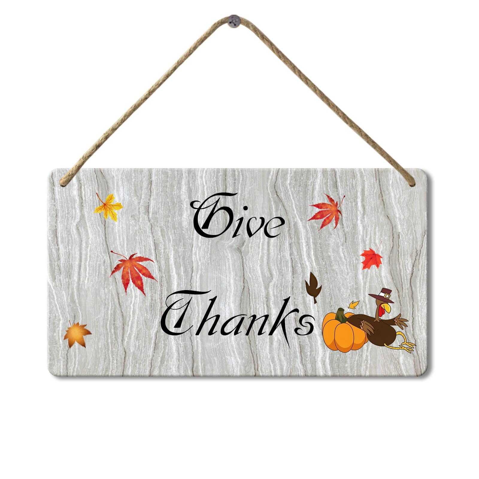 Wooden Sign Give Thanks Sign, 8x12 Inch, Vintage Harvest Fall Wall Door Decoration