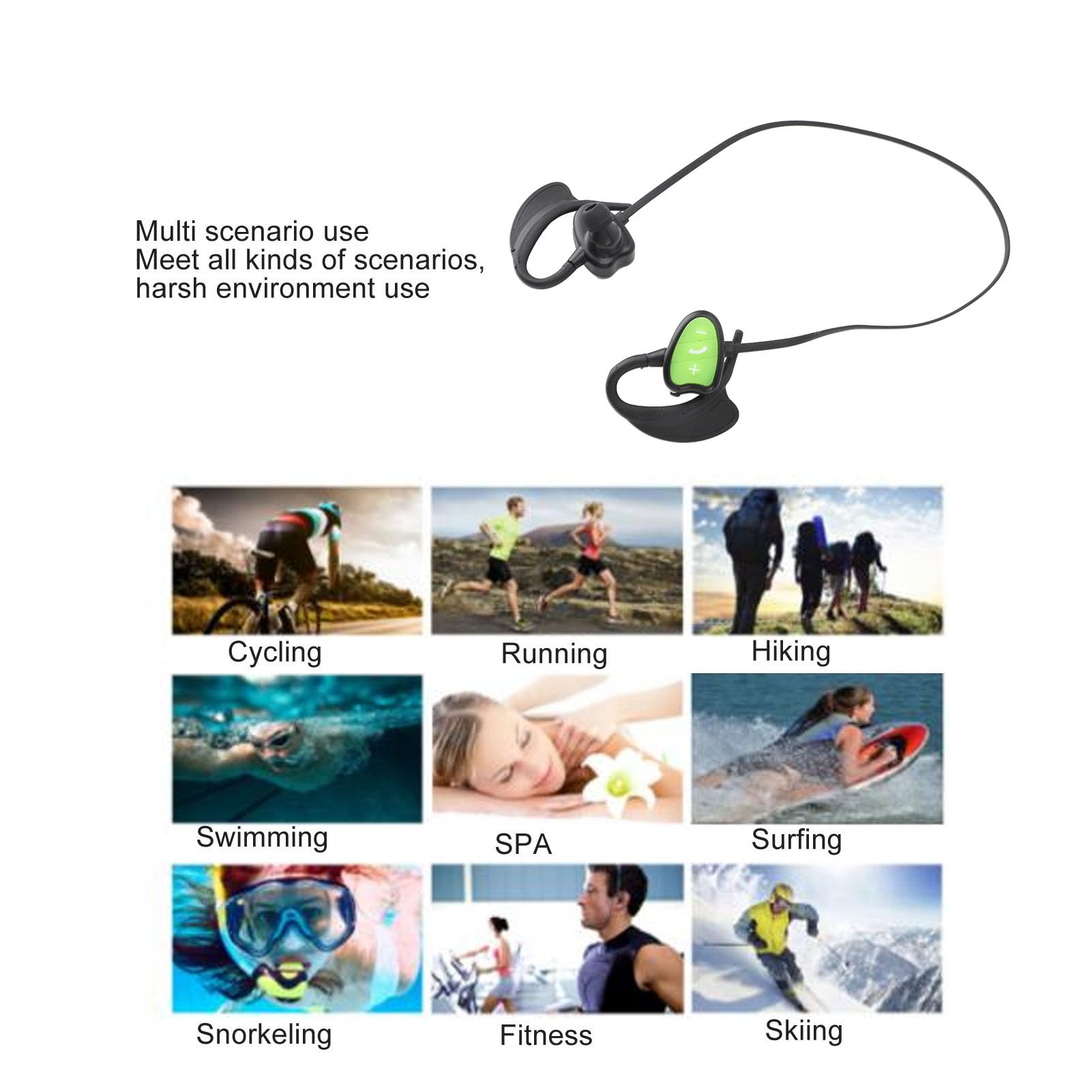 Écouteurs étanches IPX8 pour la Natation, écouteurs Intra-auriculaires avec 5.0, Lecteur de Musique sans Fil Sous-marin, Parfaits pour la Natation, le Sport, la Course à Pied (GREEN)
