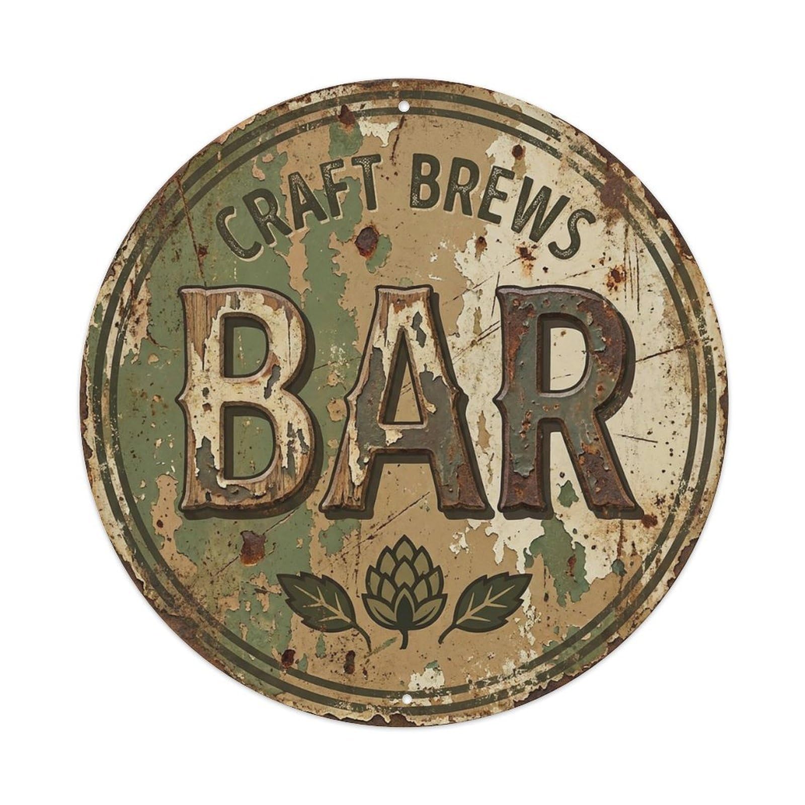 Vintage Beer BAR Craft Brews Retro for Pub Vintage Metal Tin Sign Plaque Wall Decor for Cafe, Club Bar, Office, Garden Metal Poster 8x8Inch