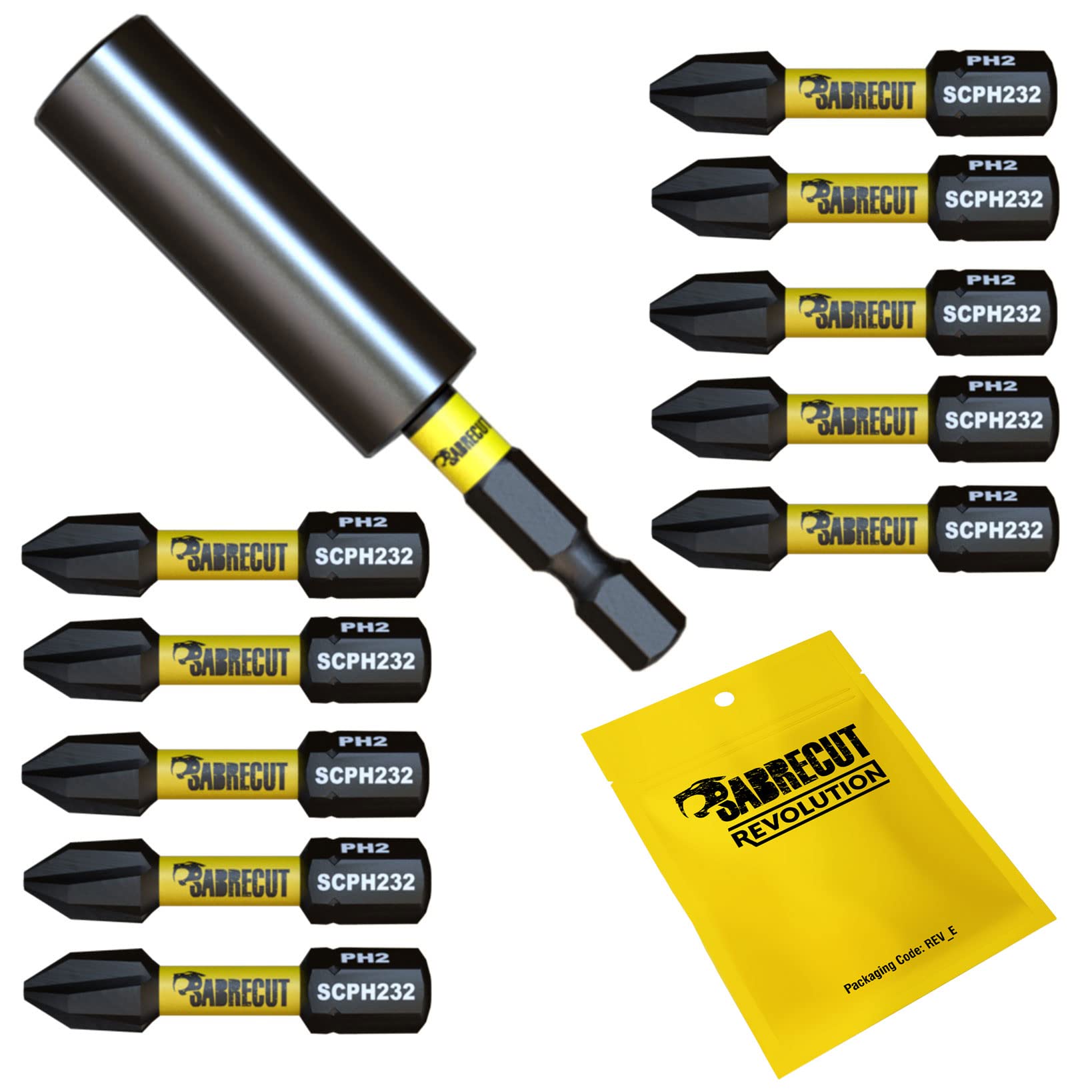 11 Piece SabreCut SCRK5 Magnetic 32mm PH2 Impact Bits and 60mm Professional Screwdriver Impact Bit Holder